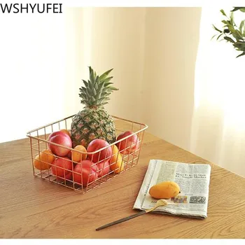 

Light luxury wrought iron Snack fruit tableware storage basket Bathroom Organizer desktop cosmetics storage basket Home decor