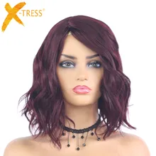 99J Red Colored Natural Wave Short Bob Synthetic Wigs X-TRESS 12Inches Length Heat Resistant Machine Made Wig For Black Women