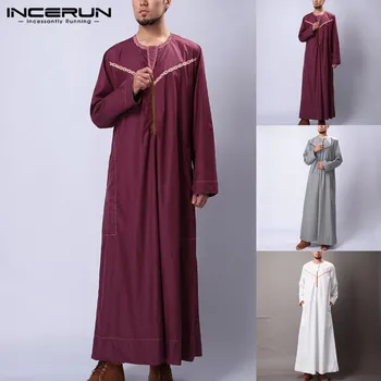 

INCERUN Fashion Men Islamic Kaftan Printed Arab Muslim Clothes O Neck Long Sleeve Loose Robes Saudi Arabia Men Jubba Thobe S-5XL
