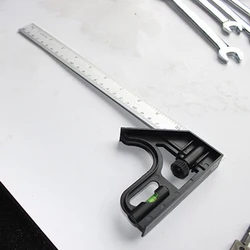 Règle d'angle multifonction, rapporteur combiné carré en plastique + alliage d'aluminium, règle de mesure du bois, outil de marquage de profil 