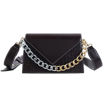 

Hand Bags Women 2020 Big Chain Strap Wide Long Strap Envelope Cover Pu Leather Cocodile Pattern Small Lady Messenger Bags
