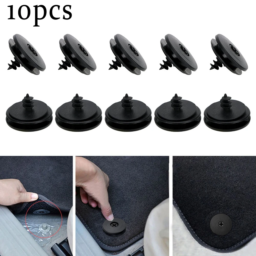 10pcs/set Non-slip Fixed Clips for securing mat in place Black Plastic Car Mats Clips Interior Accessories Auto Fastener Clip