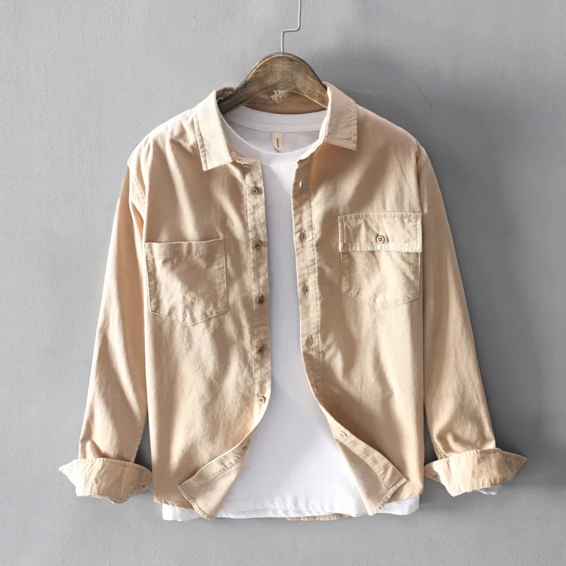 Новинка года; Повседневная рубашка хорошего качества; Camisa Masculina Manga Longa - Цвет: Хаки