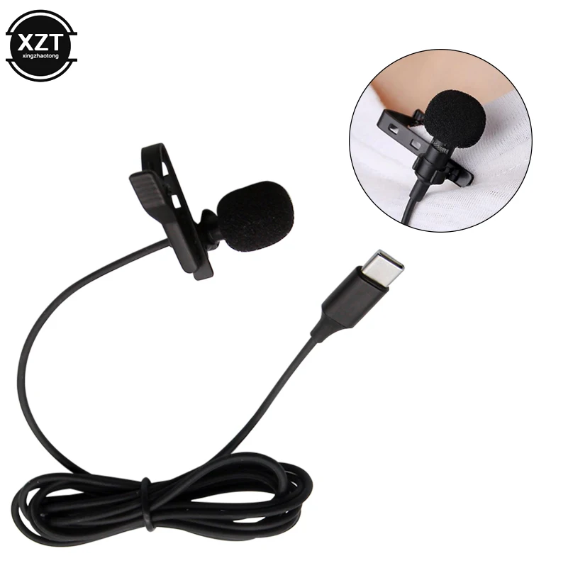USB tipo-C micrófono MIni solapa de Clip-en el micrófono de condensador de grabación de Audio para Huawei Xiaomi Android SmartPhone