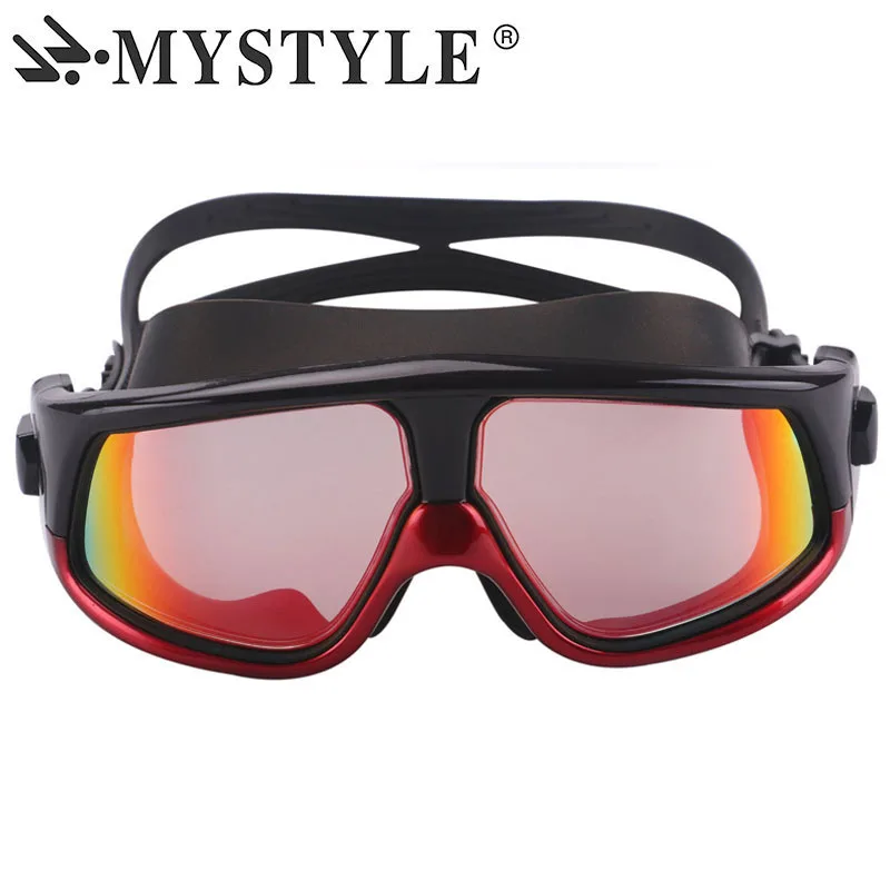 MYSTYLE очки для плавания с большой оправой, покрытие, анти-туман, УФ, водонепроницаемые, для взрослых, профессиональные, для мужчин, женщин, для плавания, спортивные очки, маска
