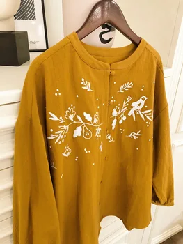

Women's Shirt 2020 Early Spring Cotton and Linen Embroidered Shirt