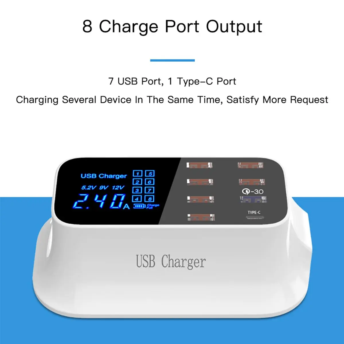 Мульти быстрое USB зарядное устройство 8 портов Quick Charge 3,0 светодиодный дисплей USB зарядная станция для телефона зарядное устройство power bank быстрое зарядное устройство