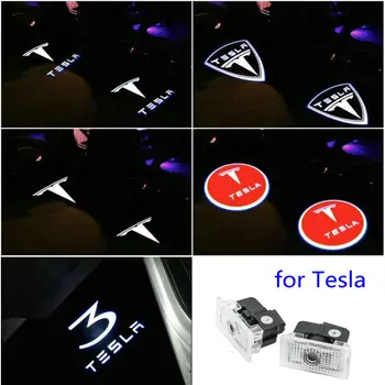 

2X Led Car Door Light Projector Logo Laser Ghost Shadow Lights For Tesla Model 3 Model S X Y 2016-2020 Car Decorative Accessory