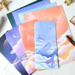 Lot de 12 enveloppes en papier avec 24 pièces, ensemble de papeterie en lettres, dessin de la mer des nuages et des baleines, enveloppe d'amour Kawaii 