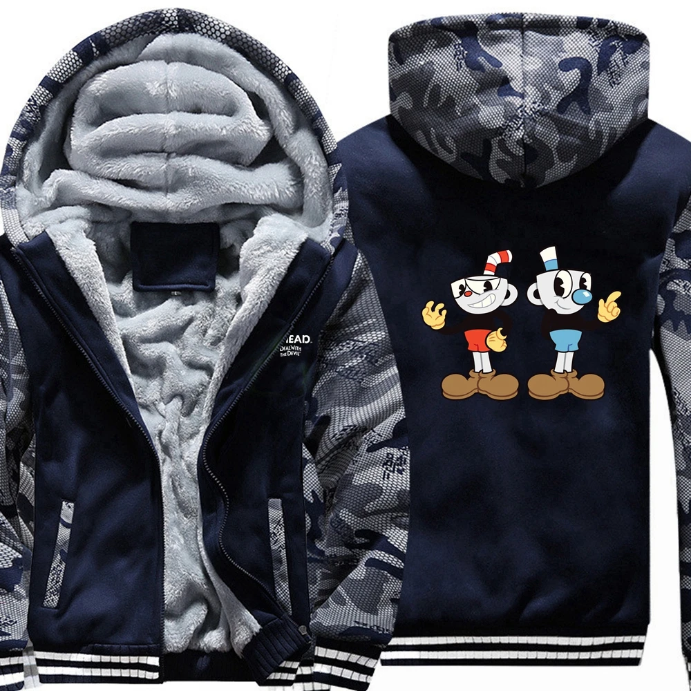 6 стилей игры Cuphead Mugman Толстовка Зимняя Повседневная супер теплая куртка утолщенная молния с капюшоном повседневные толстовки