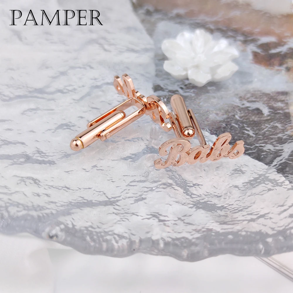 

Запонки PAMPER с именем под заказ, запонки с персонализированным шрифтом для мужчин, Изящные Ювелирные изделия из нержавеющей стали, подарок для папы, лучшего мужчины, 1 пара