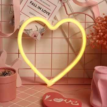 

Party Lamp LED Neon Light Heart Sign Decorative Night Lamp Xmas Valentine Day Gift Decoration Household Bedside Lamp Cute