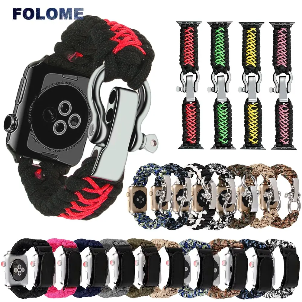 Плетеный Нейлоновый браслет с парашютным шнуром для ремешка Apple Watch 44/40/42/38 мм