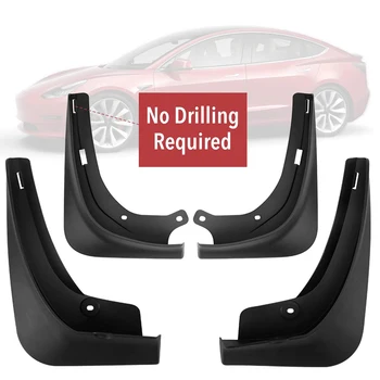 Mud Flaps For Tesla Model 3 Accessories Guard Fender Front Rear Wheel Mudguard Carbon Fiber ABS No Drilling Required 1