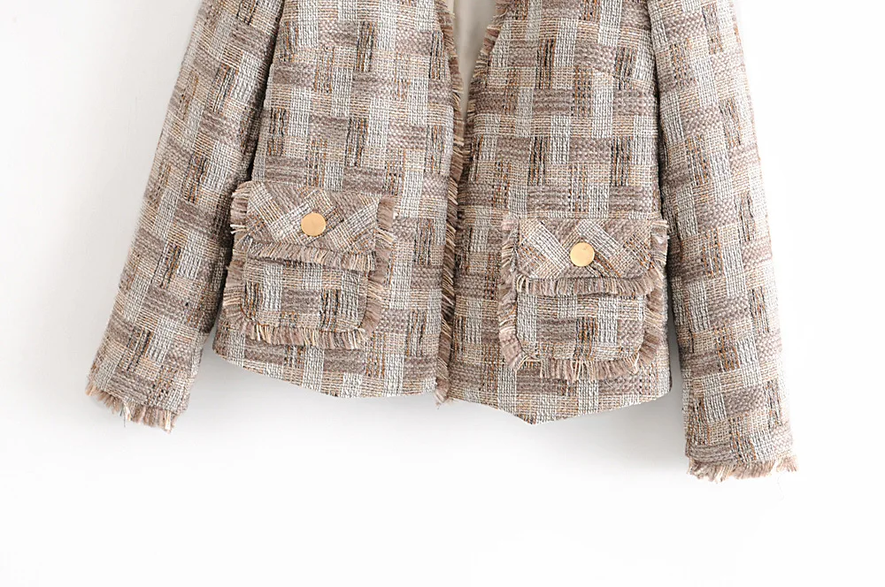

2019 Autumn Western Style Graceful Flash Pattern Short Short-height Suit Jacket Women's Plaid Suit Tops