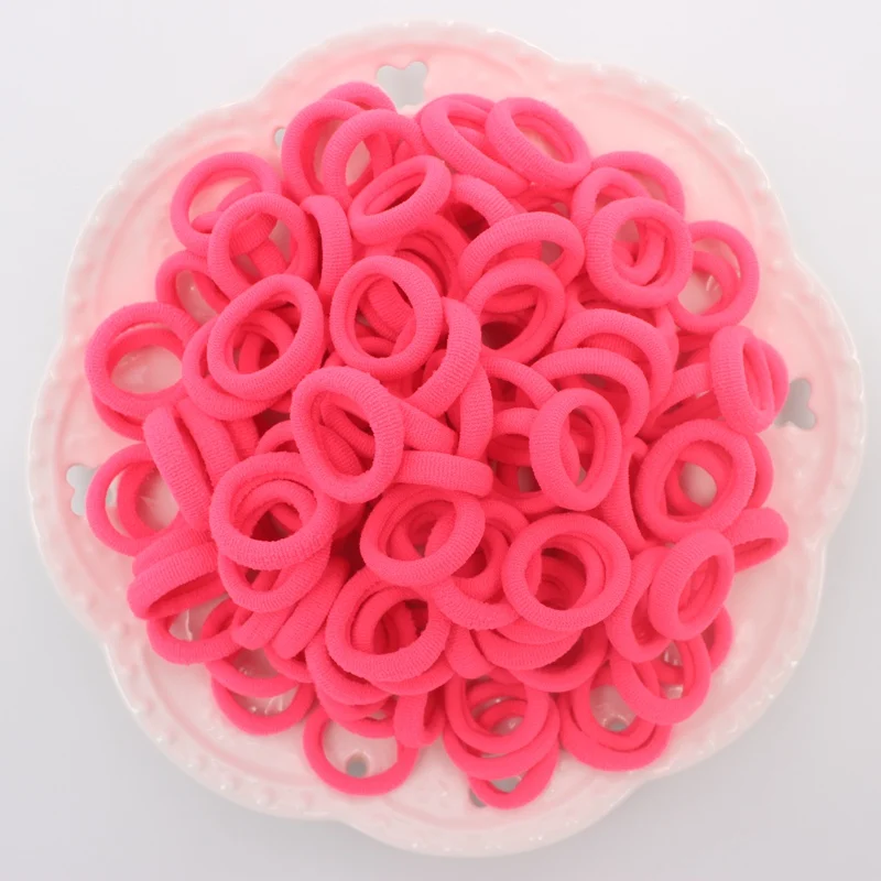 Fluorescent pink 100 шт./лот, новые полосатые милые Стильные Детские эластичные резинки для волос, 6 видов цветов, Детские аксессуары для волос для девочек Q987 - Цвет: Fluorescent pink