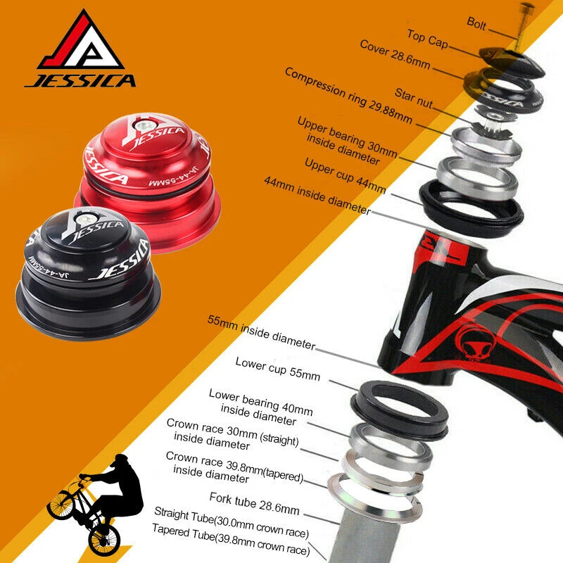 自転車ヘッドセットベアリング,アルミニウムロードバイクヘッドセット,44/44mmフォークフレームと互換性のあるアクセサリー,55/44 28.6  56mm|Bicycle Headset| - AliExpress
