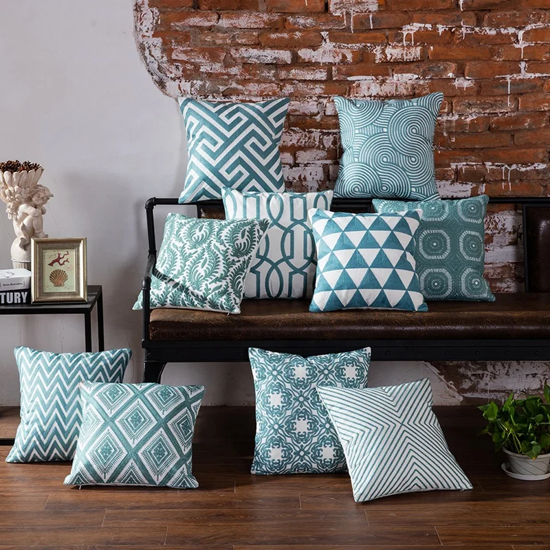

Hot Sell Nordic Design Geometric Pattern Towel Embroidery Decoration Cushion Cover Modern Pillow Cover Decorative Pillowcase