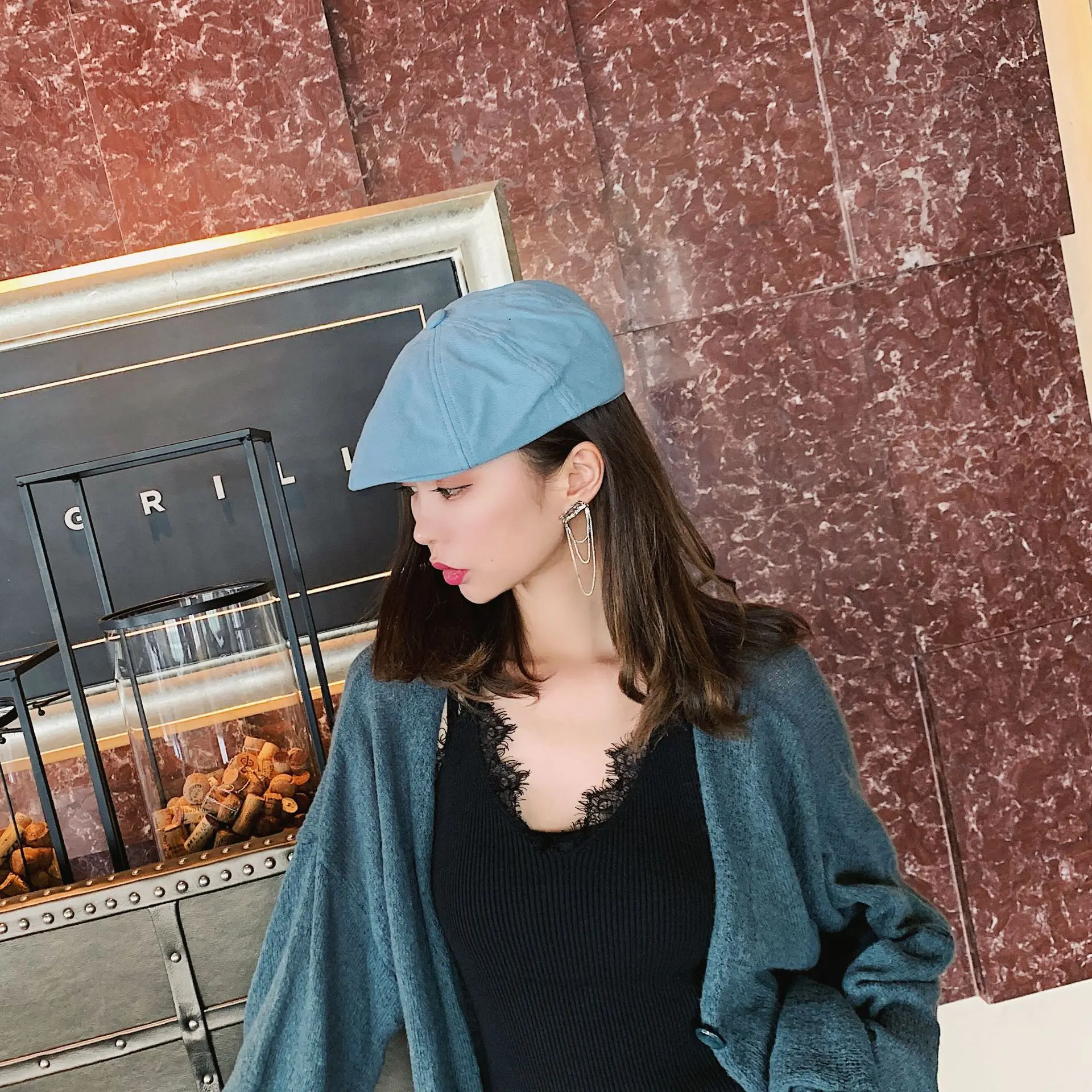 

New Style Hat Women's Korean-style Fashion Versatile Harajuku Style Fashion Flat Roof Navy Cap Summer Thin Section Online Celebr