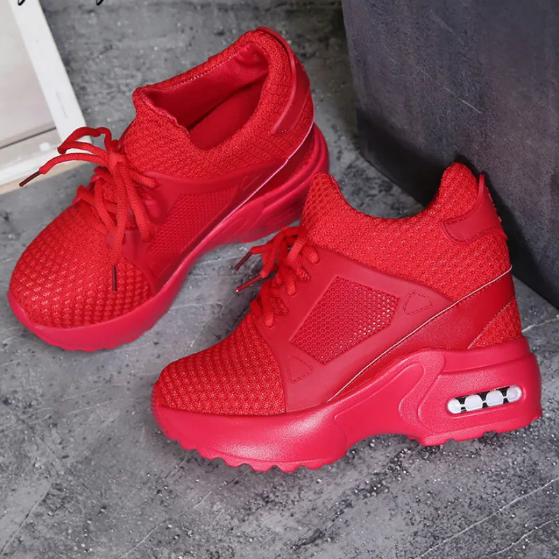 Women's Flat Heel Slope Heel Casual Shoes Breathable Mesh High Heels 2023 New Autumn Shoes Height Increase Women's Outdoor Shoes