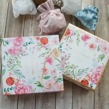 

20*20*6cm 3set Gold Best with Flower Design Paper Box + Bag As Baby Shower Birthday Wedding Gift Packaging Use