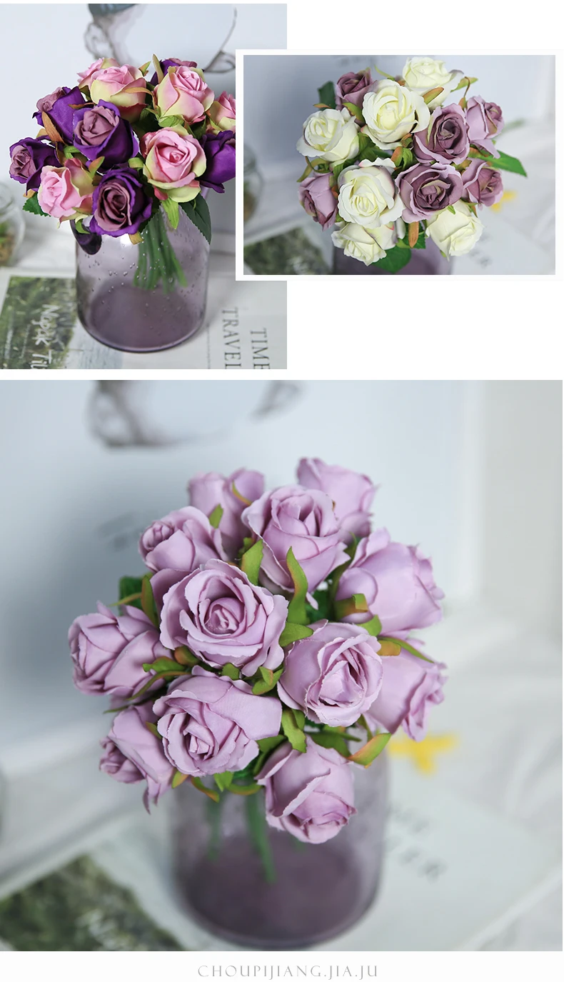 JAROWN 12 Heads Rose Artificial Rose Bouquets Simulation Silk Fake Flowers Wedding Decoration Holding Flowers Home Decor Flores (5)