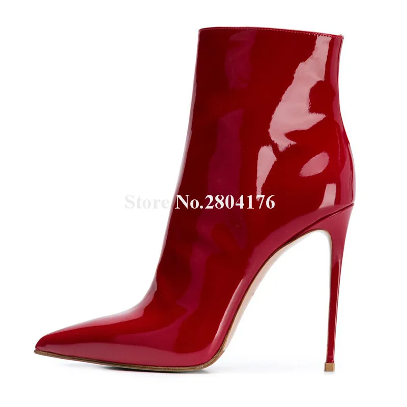 

Classical Style Pointed Toe Stiletto Heel Short Boots Red Black Brown Side Zipper-up High Heel Ankle Booties Party Dress Heels