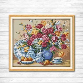 

Fruit plate and vase flowers 11CT patterns printed on canvas 14CT needlework diy dmc cross stitch chinese Sets Embroidery kits