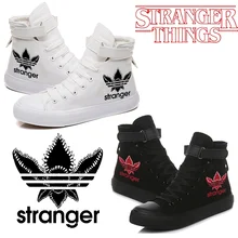 Популярные американские телешоу странные вещи Печатные Высокие липучки кроссовки консервативный Стиль Повседневная парусиновая обувь для женщин и мужчин