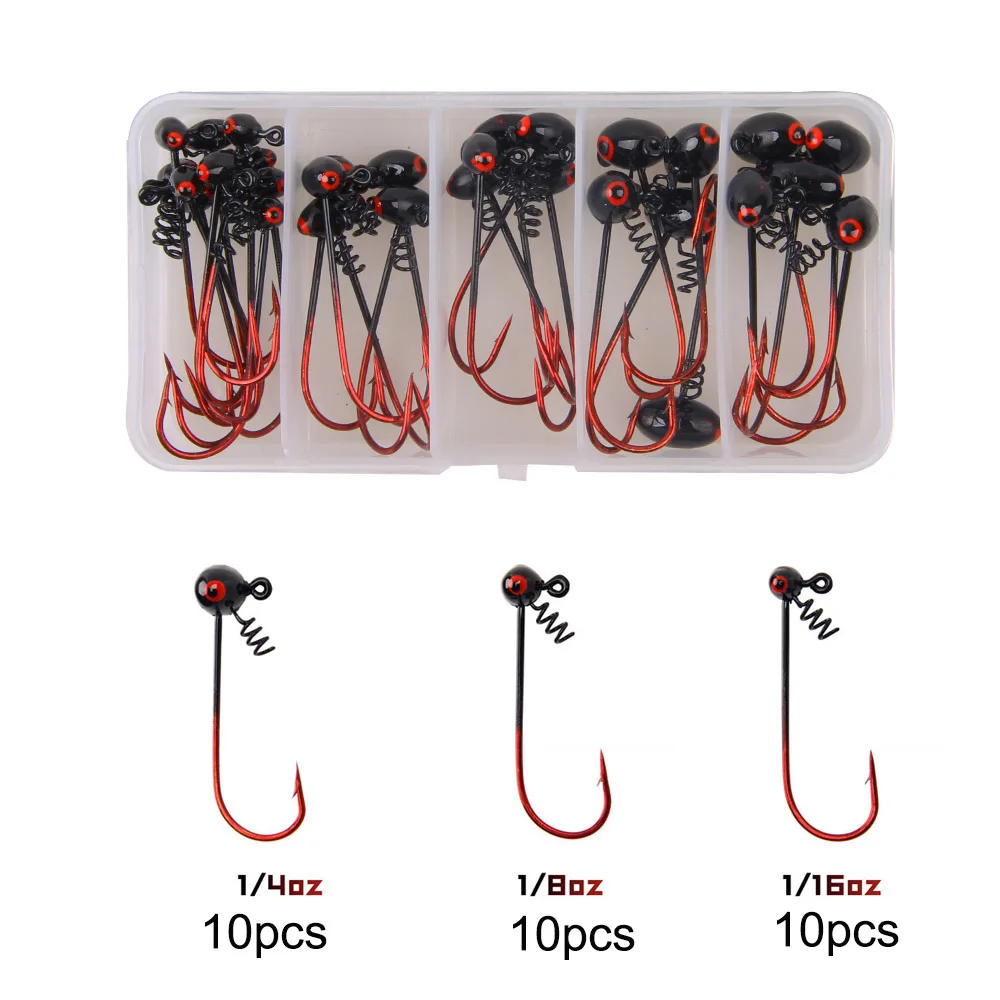 

30pcs/box Shaky jig head fishing hooks 1/16OZ 1/8OZ 1/4OZ with bait lock screw barbed hook Bass fishing rig kit