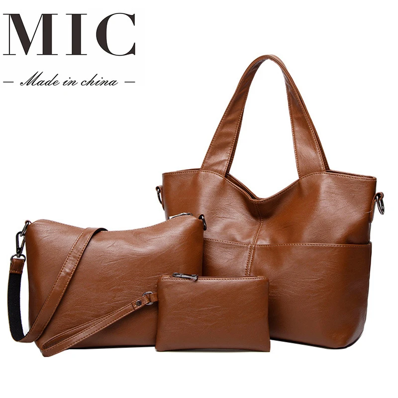 

3/PCS luxury design mother and child bag new European fashion soft leather multi-purpose one-shoulder messenger woman bag