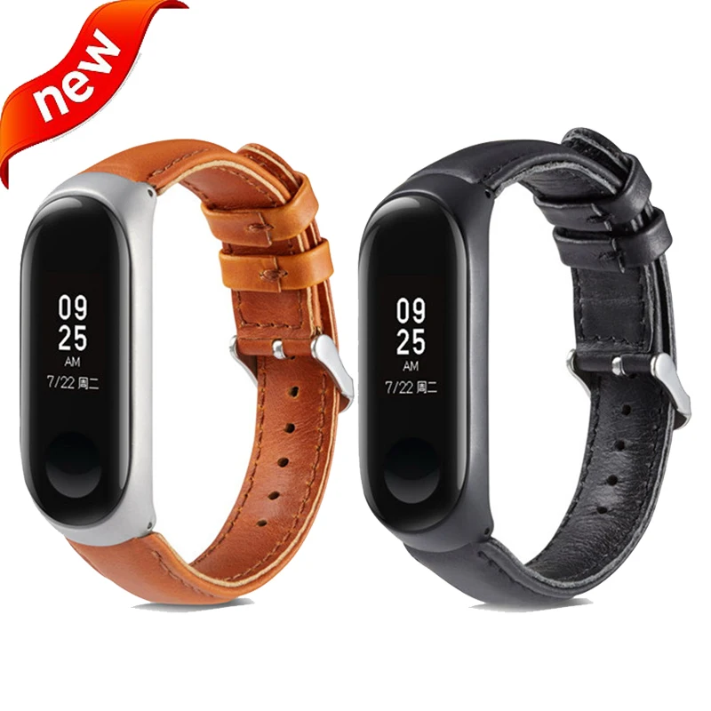 Ремешок из натуральной кожи смарт браслет фитнес mi band 3 спортивный