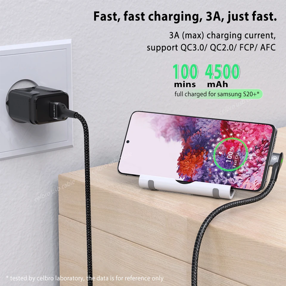 Магнитный кабель 90 градусов Micro Usb C для быстрой зарядки Samsung Galaxy S20 Ultra A51 A71 One Plus 8 Pro