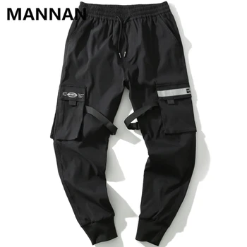 

MANNAN Multiple Pockets Elastic Waist Drawstring Cargo Pants Men and women 2019 Summer New Arrivals Tactical Pants