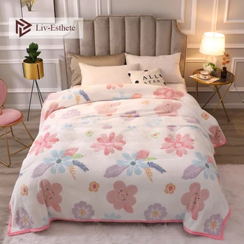 

Liv-Esthete Flower Blanket Super Soft Flannel Aircraft Sofa Active Printing Throw Blanket Portable Car Travel Cover Warm Blanket