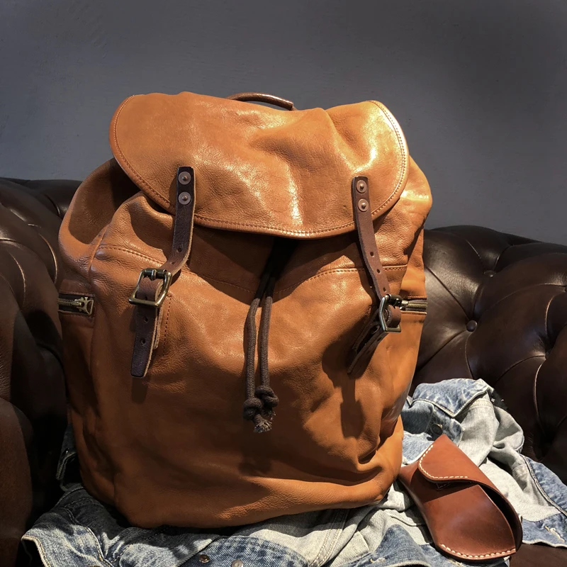 Black Casual Leather Backpack Menleather Backpackvintage -  Norway