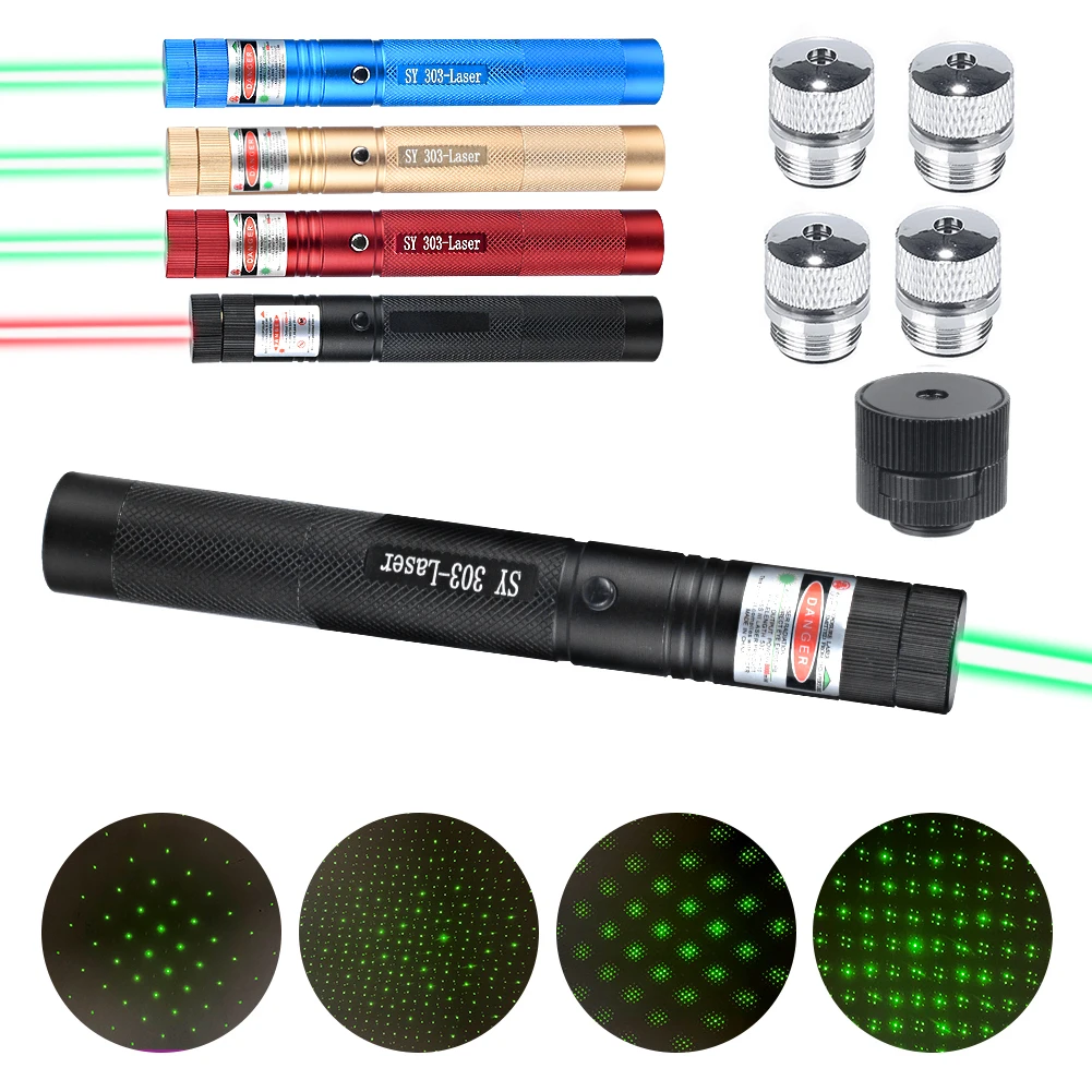 Strong 532nm 650nm Long Range Laser Pointer Pen Green Red Light Visible Beam Stars Multi-Pattern Caps Adjustable Focus Lazer |