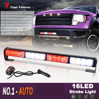 

18" Inch 16 LED Red & Blue Emergency Traffic Advisor Vehicle Stroboscopes Light 7 Warning Flashing Modes for Car Trucks Vehicle
