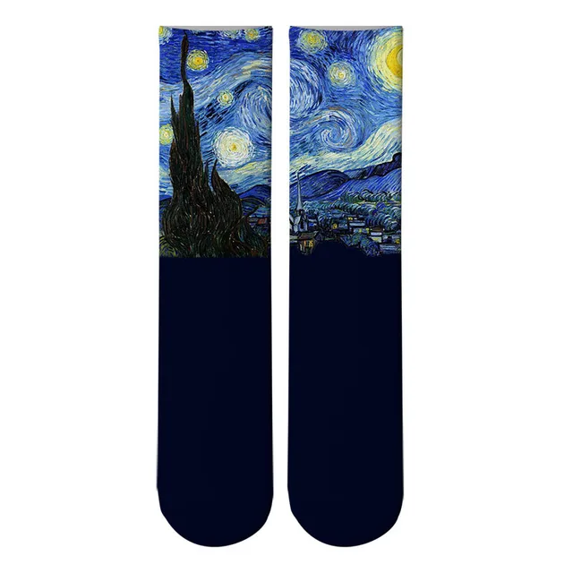 Mona Lisa Retro Printed Art Socks For Unisex Fashion Funny Famous Painting Long Socks Van Gogh Starry Night Women Cotton Socks Style1