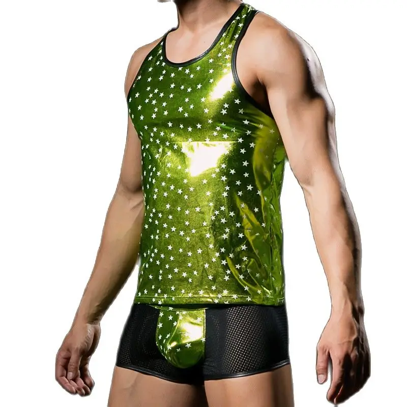 Пикантная майка для ночного клуба DJ певица панк рок золотистый зеленый