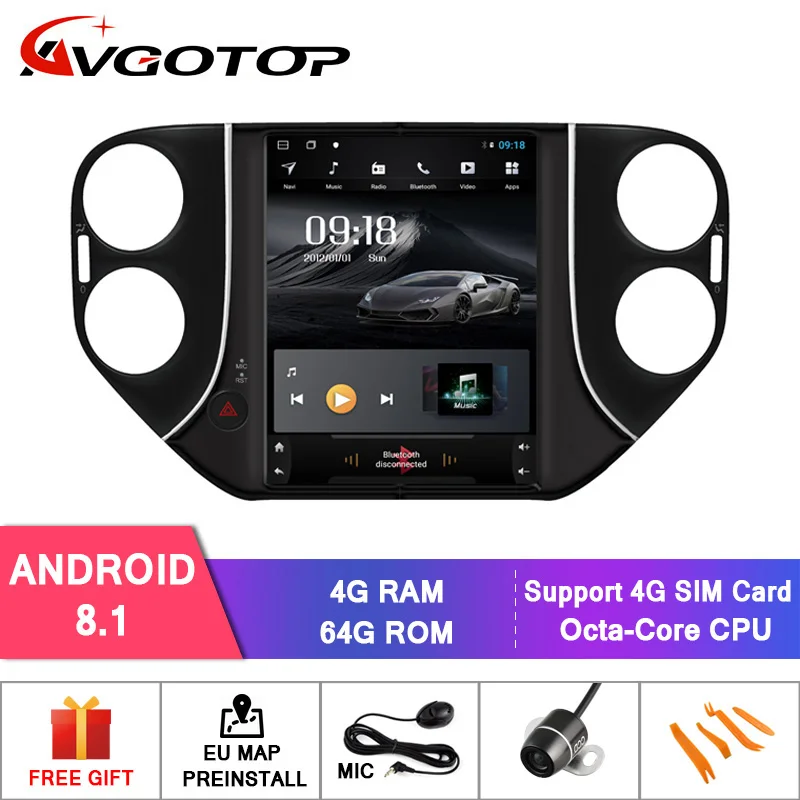 AVGOTOP Android 8 1 Tesla вертикальный экран сенсорный Автомагнитола gps 2din для 2007-2011 VW Tiguan 4 +