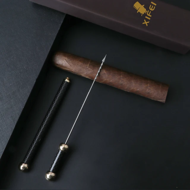 Perfect Cigar Draw Enhancer Tool Stainless Steel Needle Drilled Burr Dredge Hole Punch Portable Carbon Fiber Smoking Accessories - Image 4