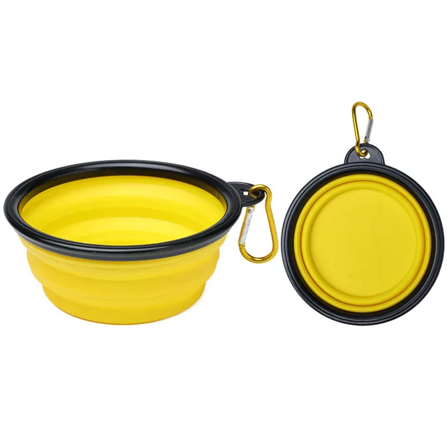 yellow 1 шт. миска для собак, складная силиконовая миска для путешествий для собак, портативная складная Складная миска для собаки, для питомцев, кошек, подача воды пищи - Цвет: yellow