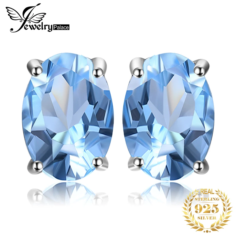 JewelryPalace Овальный 1.9ct Природный Голубой Topazss камень серьги одноцветное 925 пробы