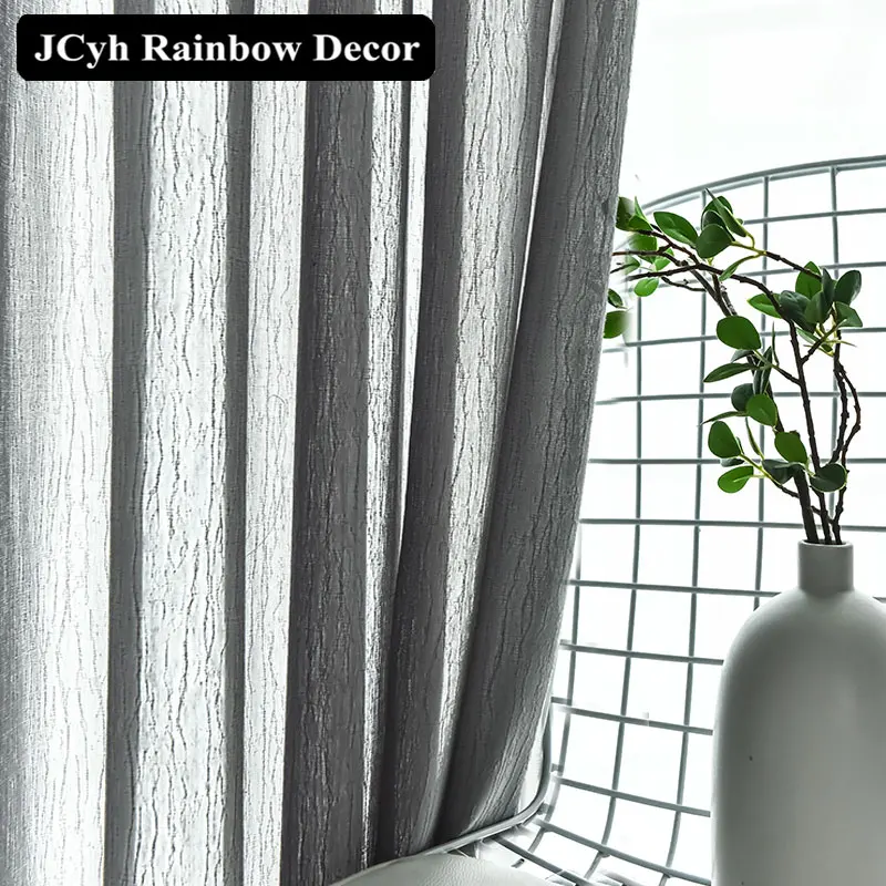 

JCyh Modern Stripe Tulle Curtains For Living Room Bedroom Super Soft Sheer Window Curtain Home Decor Fabrics Voile Curtain Tende