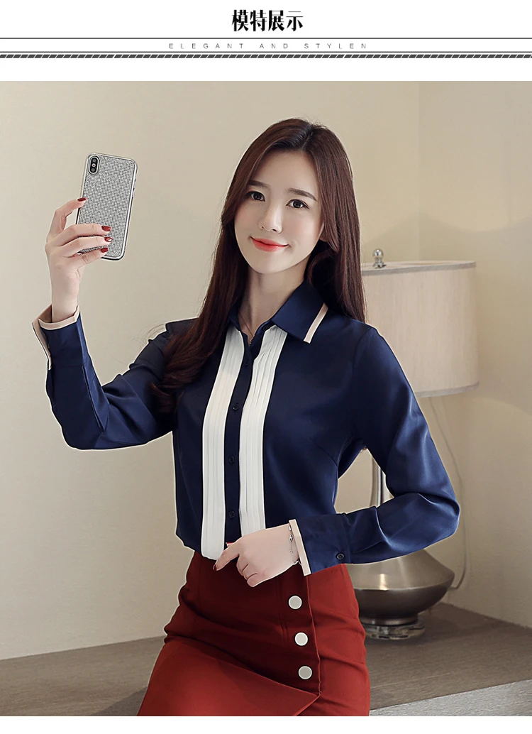 Однотонная шифоновая женская рубашка с длинным рукавом, повседневные осенние женские топы, Офисная Рабочая Рубашка, корейская модная одежда, Blusas 6101 50