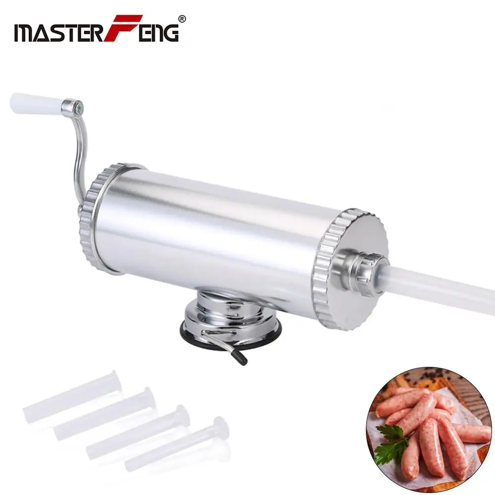 Online 1 KG 1,5 KG 2,5 KG máquina de salchichas casera con base de succión y 3 embudos de relleno de carne de salchicha