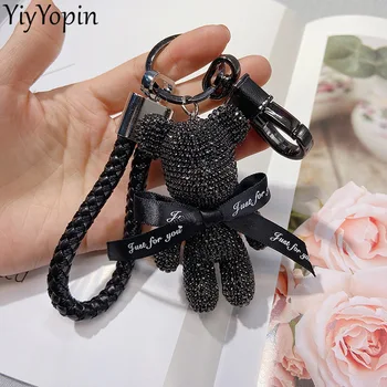 

Popular luxury Creative Rhinestone Bear Keychain Girl Cute Joint Bear Car Tassel Pendant Bag Key Ring Ornaments Gifts for Girls