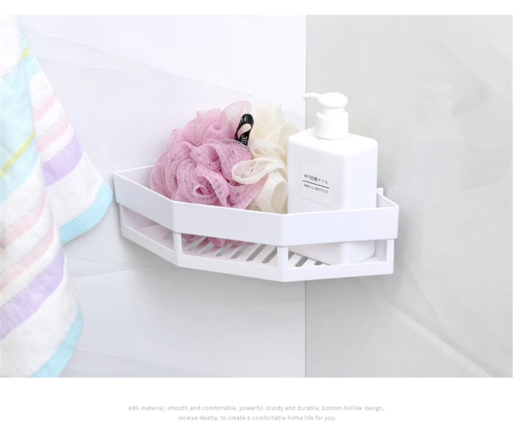 Suction Wall Triangular Shower Caddy Shelf Bathroom Corner Bath Rack Storage Holder Organizer Shelves