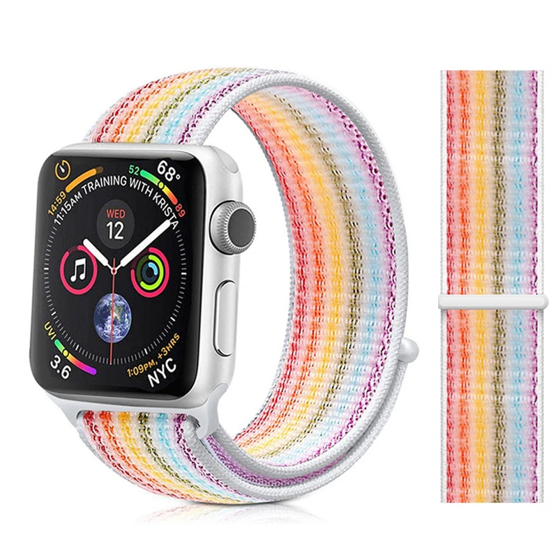 Rainbow Нейлоновый ремешок для Apple watch 5 ремешок 44 мм 40 мм iWatch ремешок 42 мм 38 мм спортивный ремешок для часов Браслет Apple watch 4 3 2 1 38 40 44 мм - Цвет ремешка: Rainbow